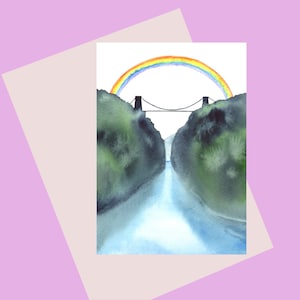 Rainbow Bridge, eine A6 Grußkarte mit der kultigen Clifton Hängebrücke in Bristol UK, plastikfrei erhältlich, für jeden Anlass.