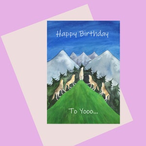 NOUVEAU : carte de célébration d'anniversaire Wolf A6 - avec une meute de loups hurlant un joyeux anniversaire à Yoooo - pour les amoureux des loups - restez sauvage
