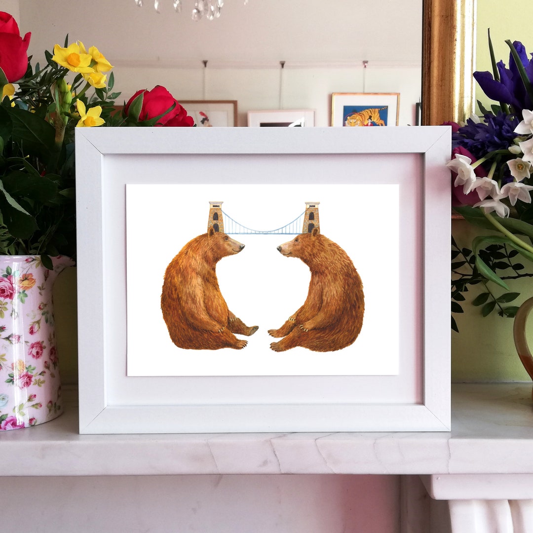 Clifton Suspension Bridge Bears, A5/A4 Quality, Giclee Print Featuring