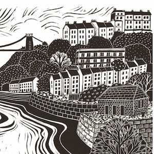 Clifton Suspension Bridge Bristol A6 greetings Card for Bristol lovers UK Available plastic free, From a lino print by Laura Robertson image 4