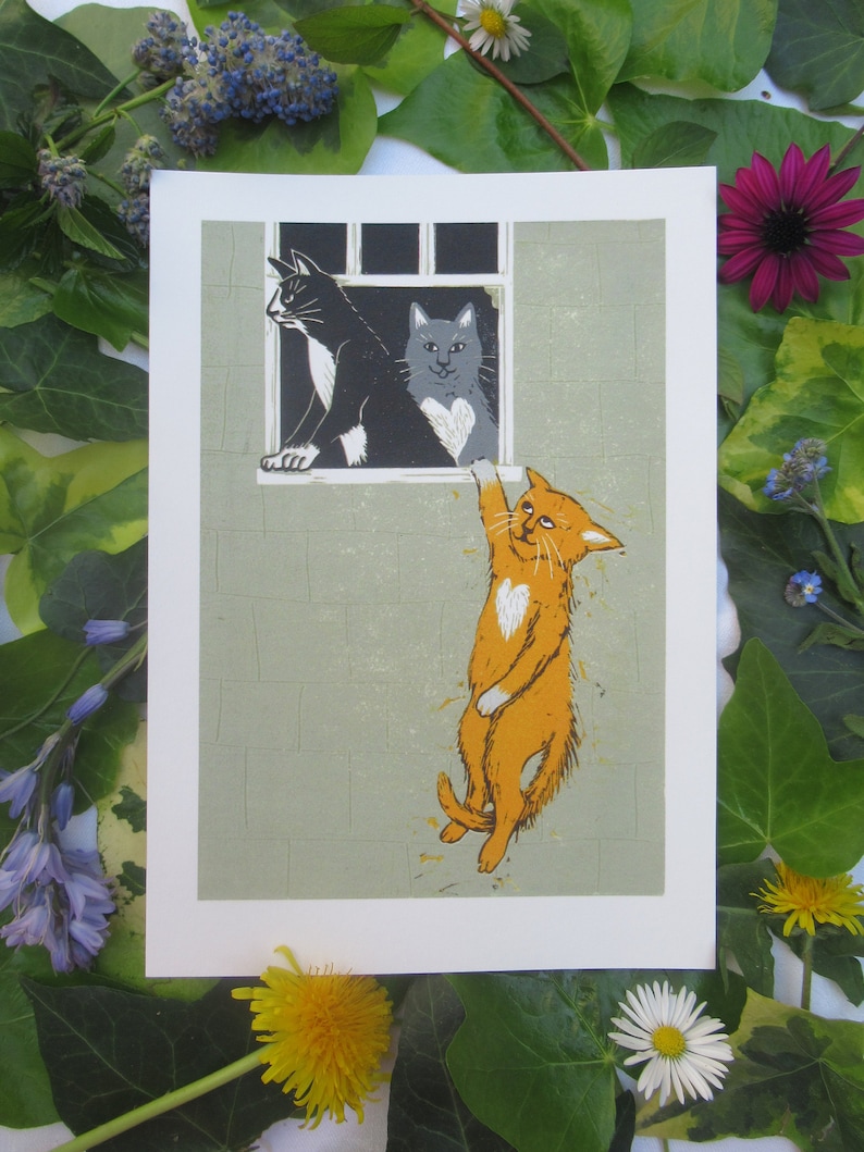 my tribute to Banksy and a purrfect gift for all cat lovers Cat Lovers Bristol Art or Valentine/'s gift a quality signed A5 giclee print