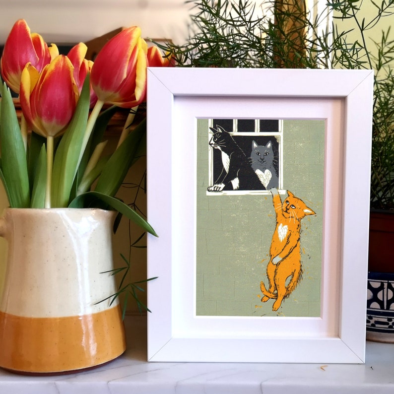 my tribute to Banksy and a purrfect gift for all cat lovers Cat Lovers Bristol Art or Valentine/'s gift a quality signed A5 giclee print