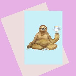 NOVO CARTÃO: Keep Calm Sloth, um lindo cartão de felicitações A6, para os amantes do chá, para qualquer ocasião ou comemoração de aniversário, disponível sem plástico