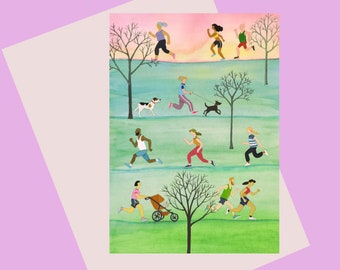 Park Runners. A quality A6 greeting card, perfect for runners or park lovers and would suit any occasion. Available plastic free.