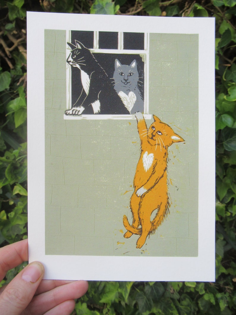 my tribute to Banksy and a purrfect gift for all cat lovers Cat Lovers Bristol Art or Valentine/'s gift a quality signed A5 giclee print