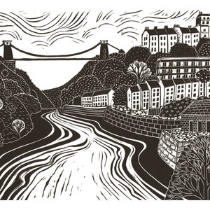 Clifton Suspension Bridge Bristol A6 greetings Card for Bristol lovers UK Available plastic free, From a lino print by Laura Robertson image 2