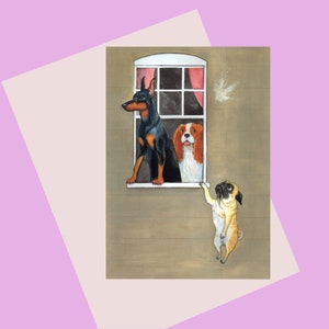 ¡Amantes de los perros, tarjeta de felicitación A6 para aquellos que aman a los pugs, King Charles Spaniels, Doberman y Banksy! Una tarjeta de San Valentín, disponible sin plástico