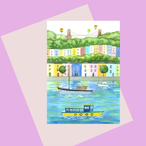 Biglietto d'auguri Bristol A6, con un'iconica scena del porto di Bristol nel Regno Unito, disponibile senza plastica, regalo Bristol, biglietto di compleanno nautico