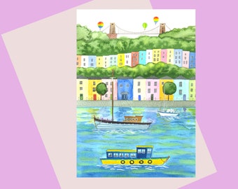 Bristol greetings card A6, featuring an iconic harbour scene in Bristol UK, Available plastic free, Bristol Gift, Nautical Birthday Card