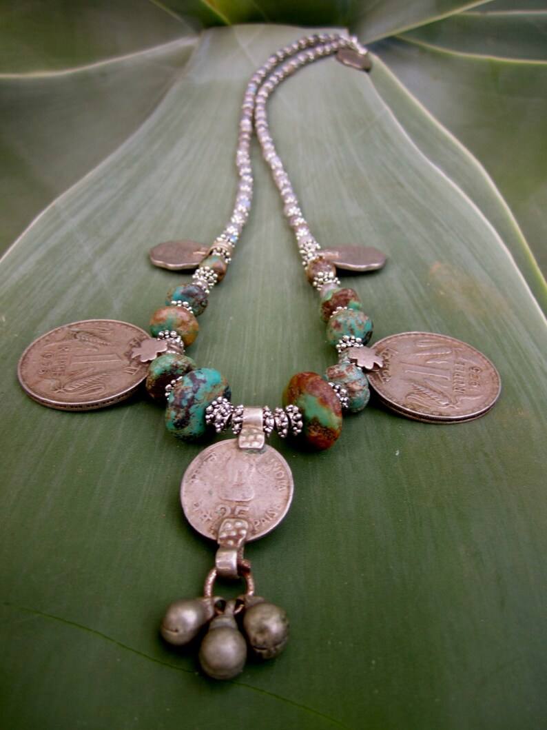 Labradorite rare nepali turquoise necklace with antique Labradorite rare nepali turquoise necklace with antique