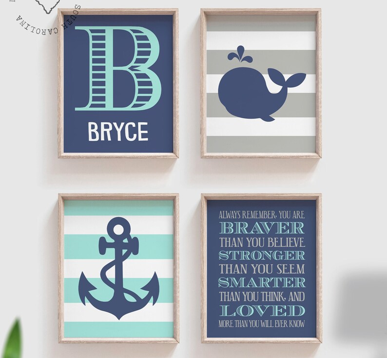 Boys Nautical Nursery Decor Nautical Nursery Gray Navy and Etsy
