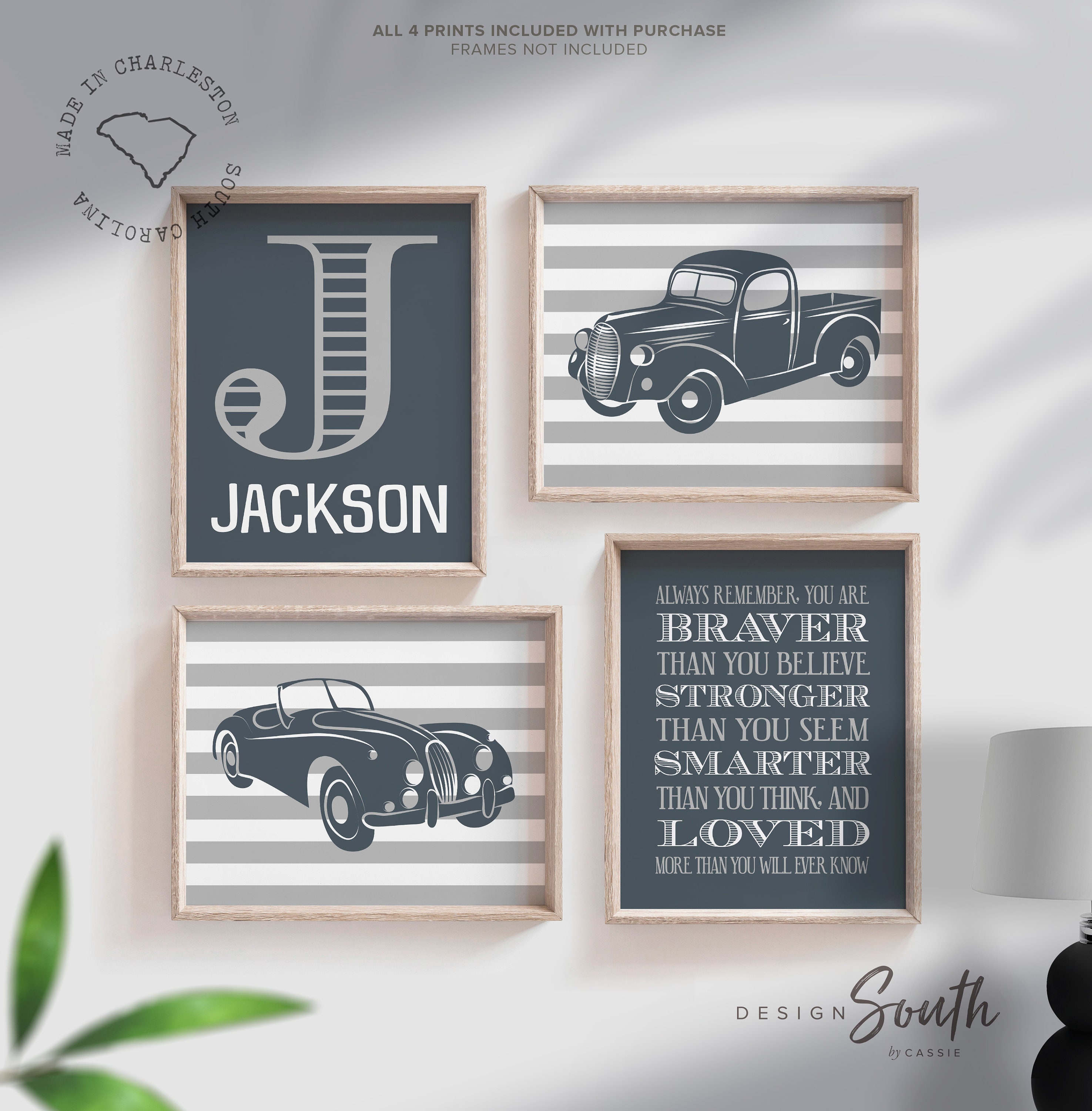 Baby boy car and truck vintage wall art prints, classic car nursery