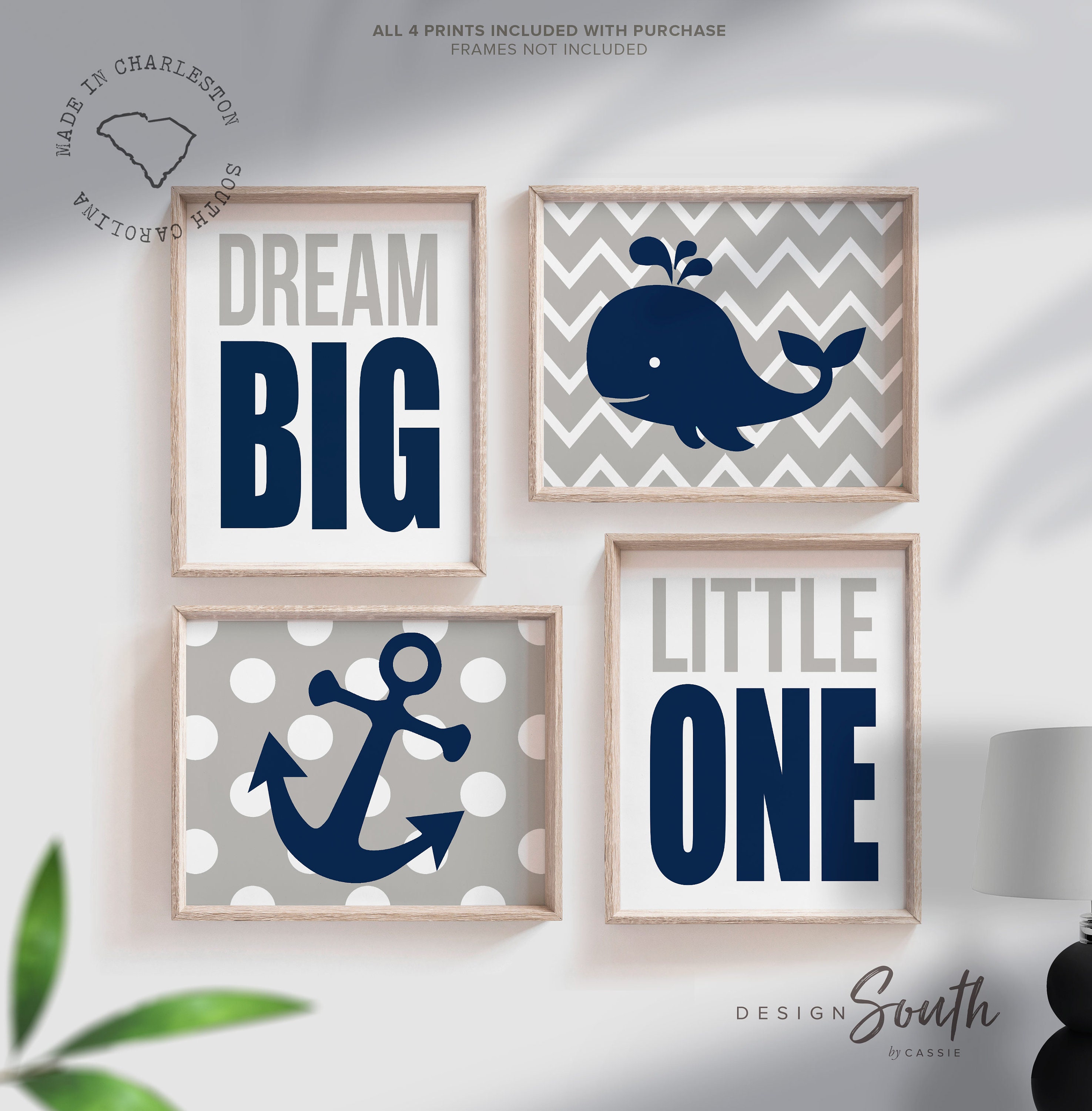 Hamptons whale nursery wall art, whale anchor, baby boy decor, nautical