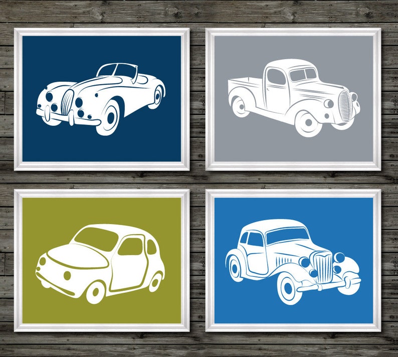 Boys Room Orange And Teal Boys Car Theme Room Orange And Blue Truck Cars Transportation Boy Transportation Prints Wall Art For Boys Room