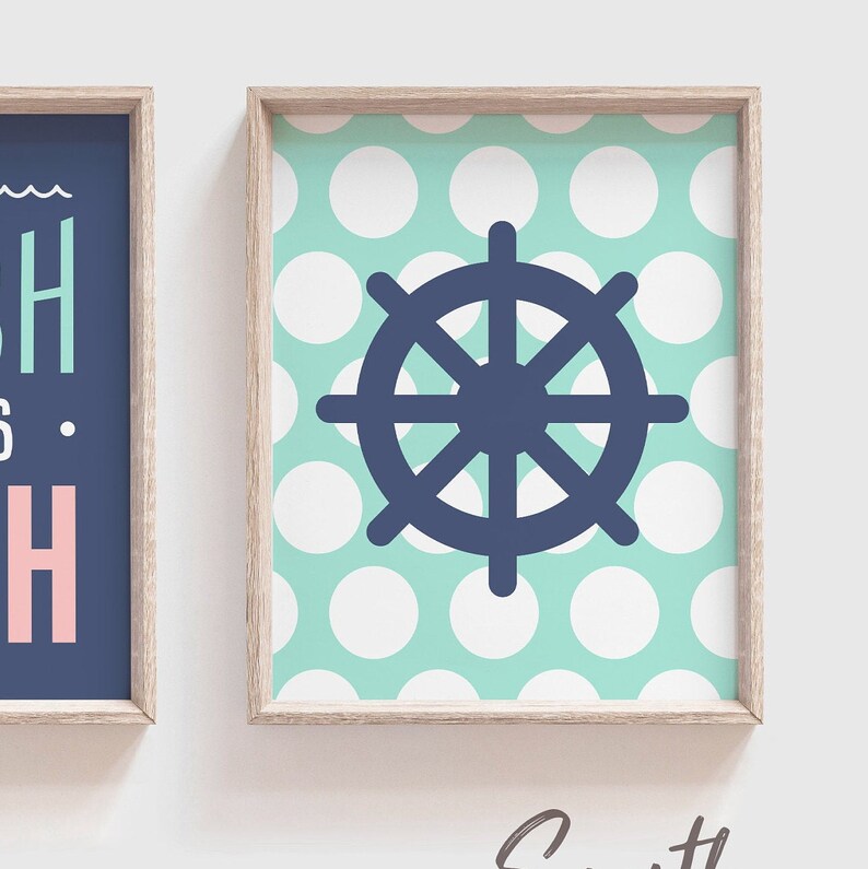 Nautical Bathroom Decor Girls Bathroom Decor Pink Mint and Etsy