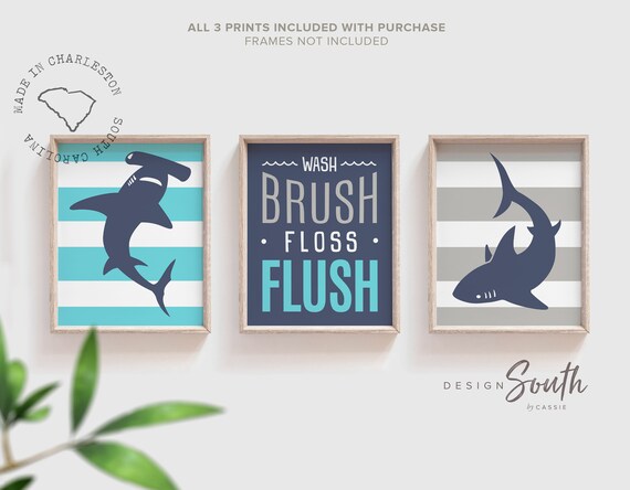 Boys Blue And Gray Bathroom Shark Bathroom Hammerhead Great Etsy