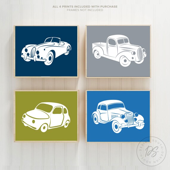 Boys Room Car Theme Room Truck Cars Transportation Boy Transportation Prints Wall Art For Boys Room Green Blue Gray Cars Kids Wall Art