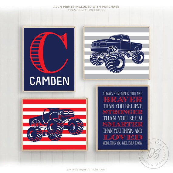 Monster Truck Boys Bedroom Decor Personalized Name For Boys Room Big Truck Wall Art Prints Boys Truck Decor Toddler Truck Bedroom Decor