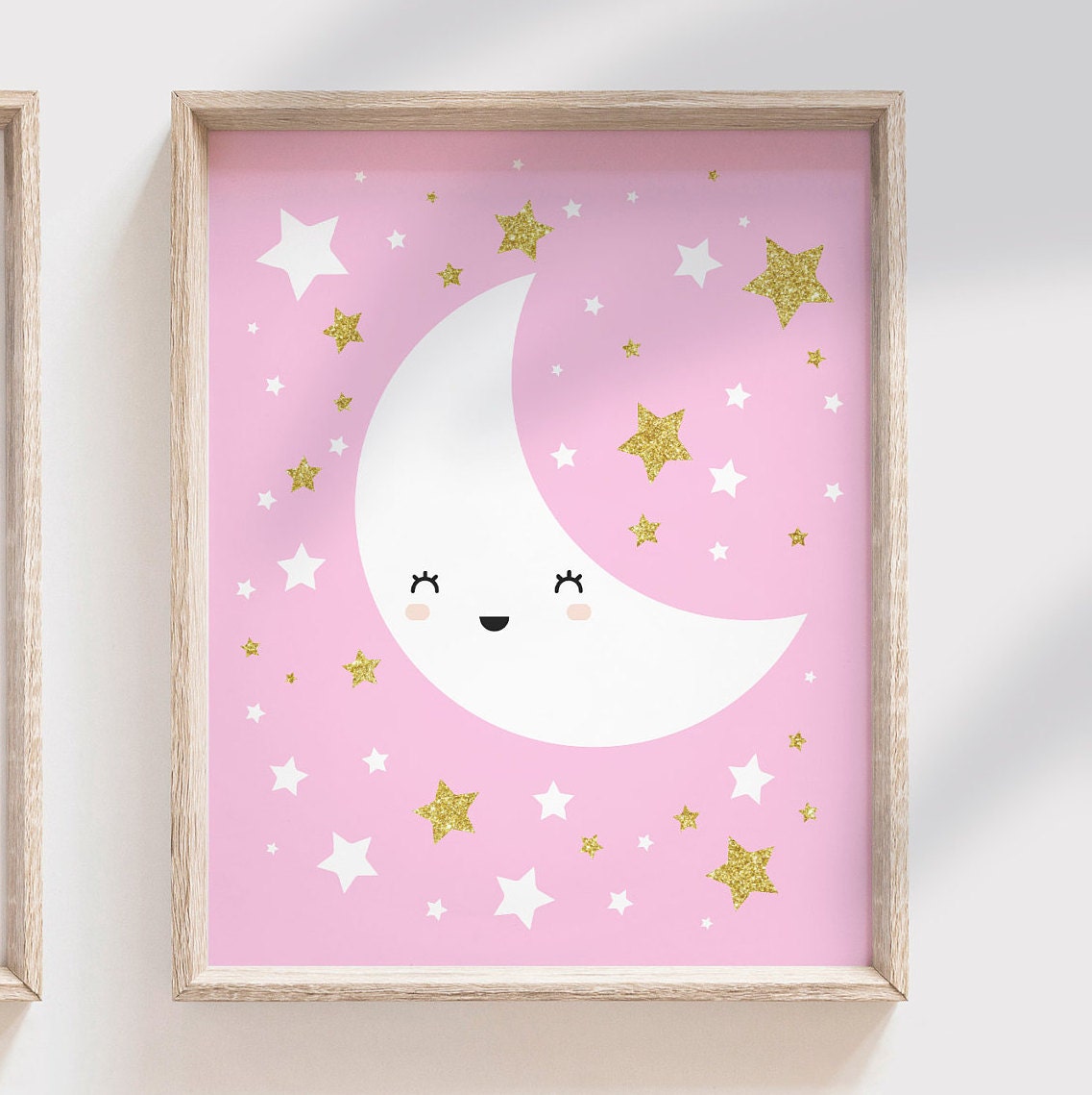 Pink and gold star nursery decor wall art prints for girl