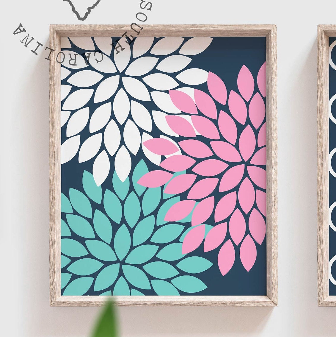 Pink teal wall art custom wall art teal pink and grey art Etsy