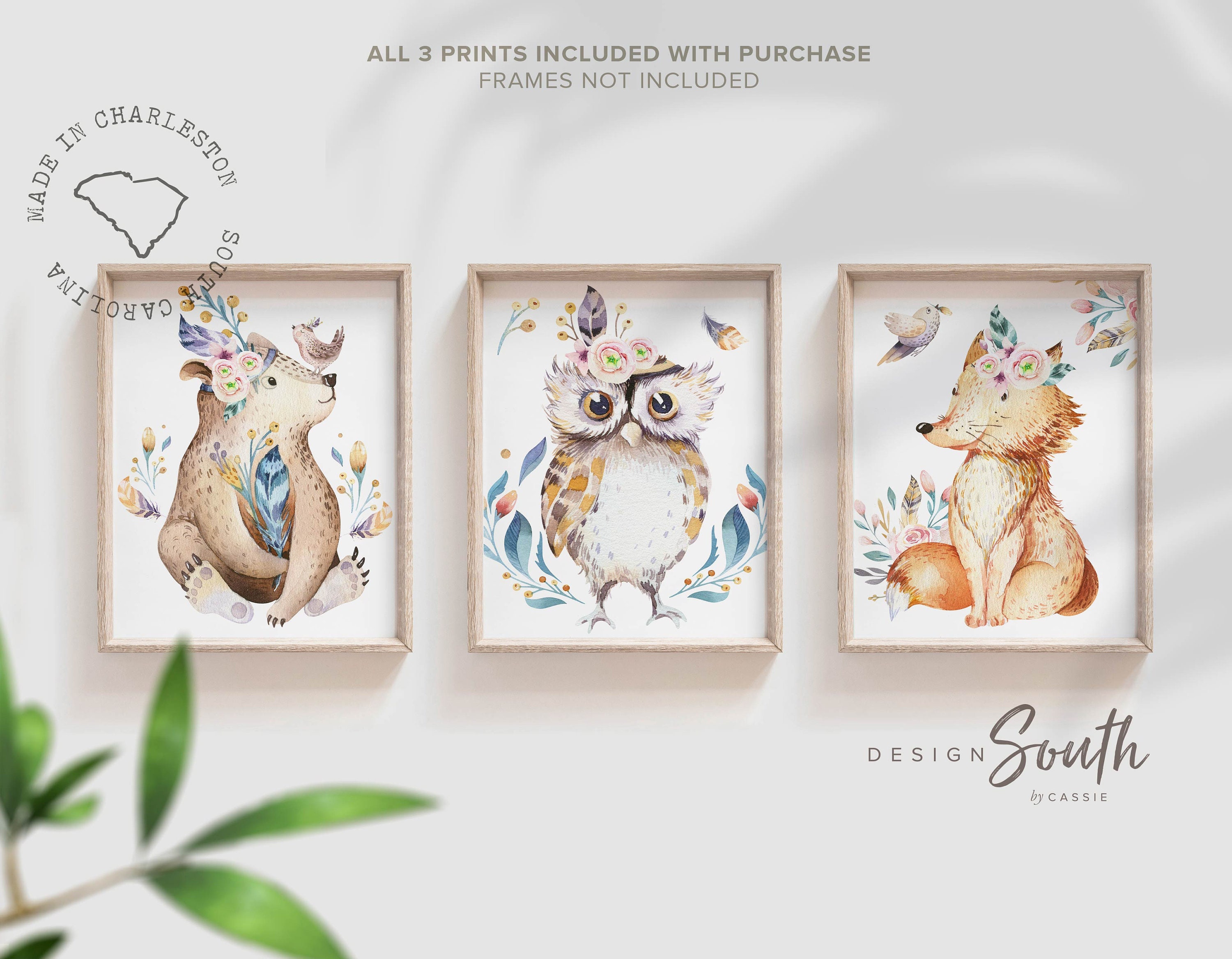 Woodland Forest Friends Baby Decor Bear Fox Owl Watercolor Animal