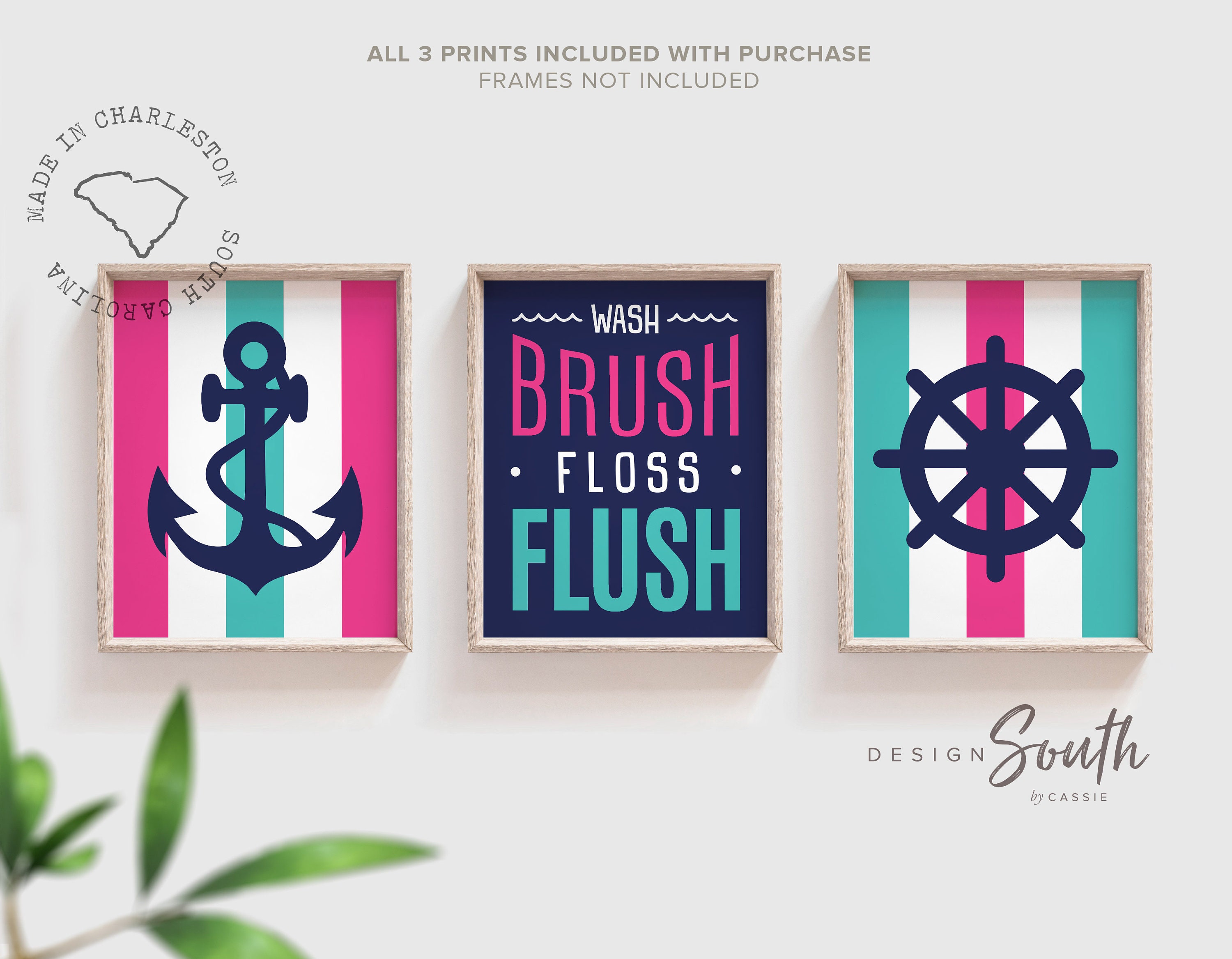 Nautical Bathroom Decor Hot Pink And Teal Girls Nautical Bathroom Decor Anchor Prints Wash Brush Floss Flush Little Girls Bathroom Wall