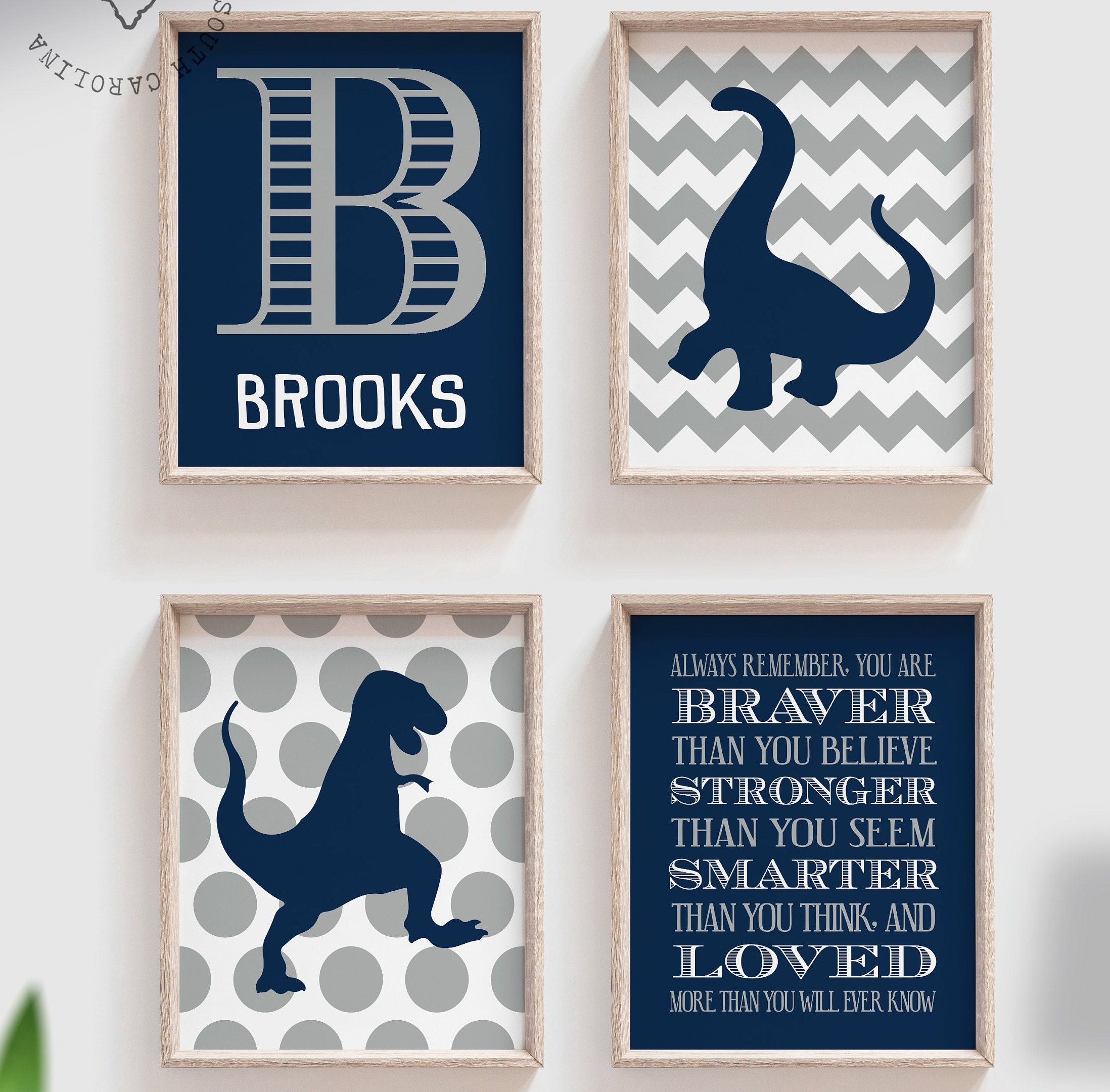 Boys dinosaur nursery navy blue and gray, dinosaur wall art, dinosaurs
