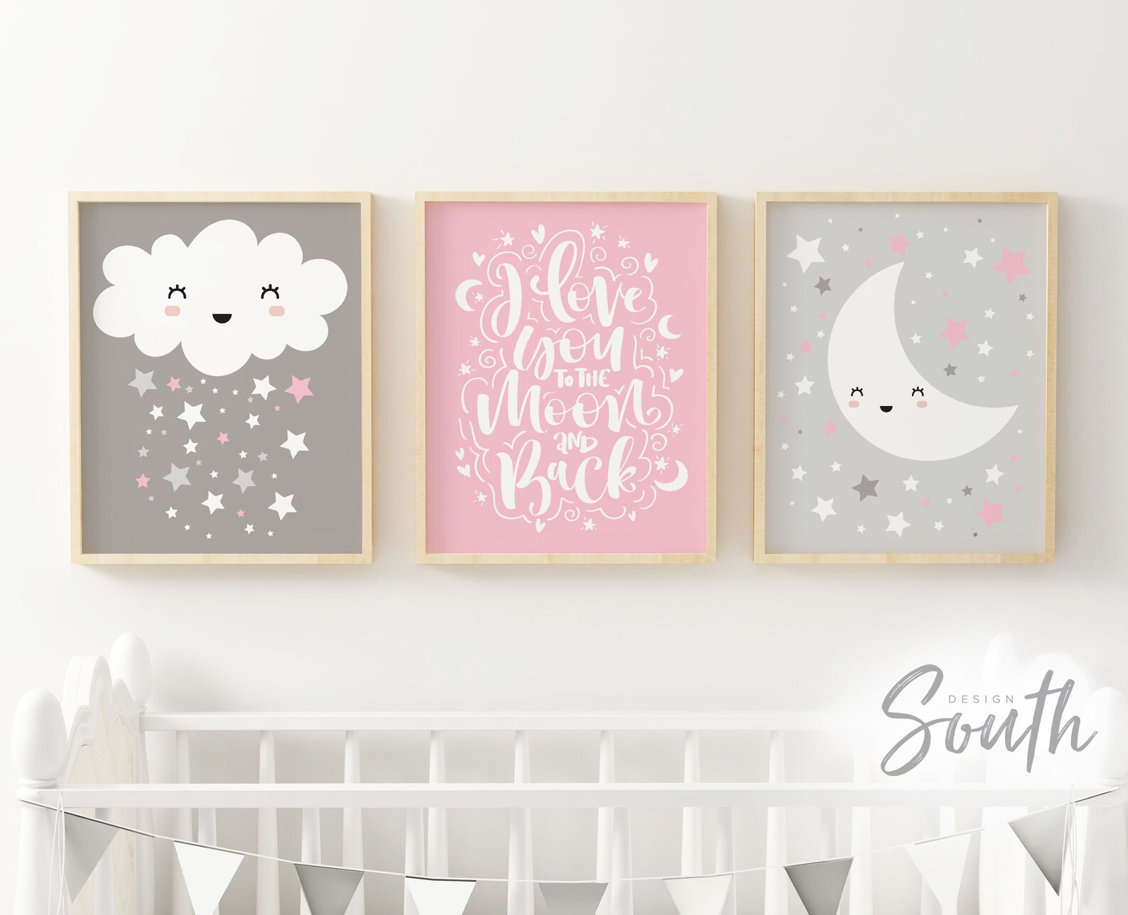 Baby Girl Nursery Pink and Gray Moon and Stars Nursery Decor Etsy