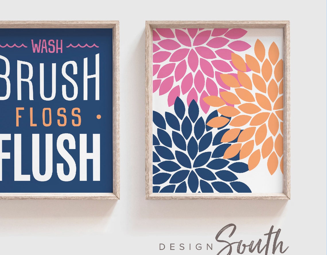 Girls Pink and Orange Bathroom Wall Art for Girl Bathroom Etsy