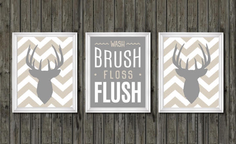 Boys Bathroom Decor Deer Bathroom Decor Gray And Tan Wash Etsy