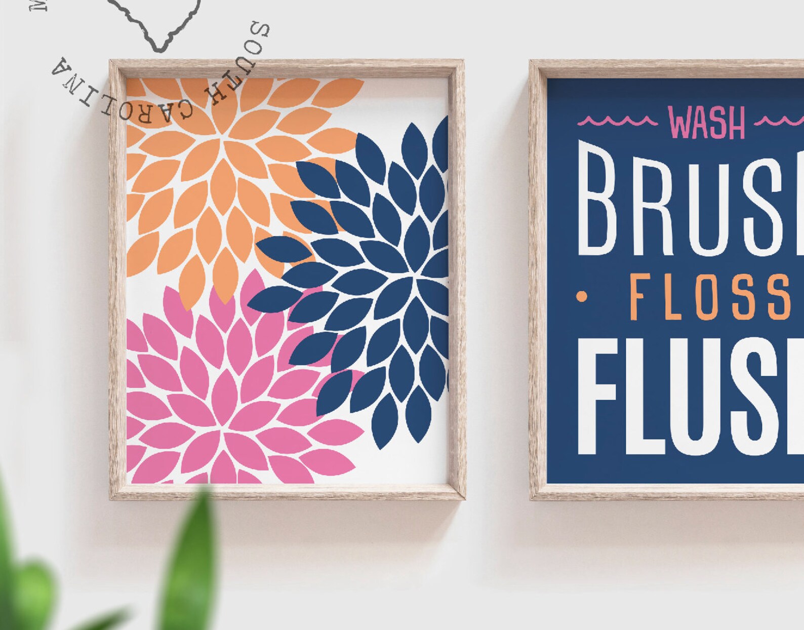 Girls Pink and Orange Bathroom Wall Art for Girl Bathroom Etsy