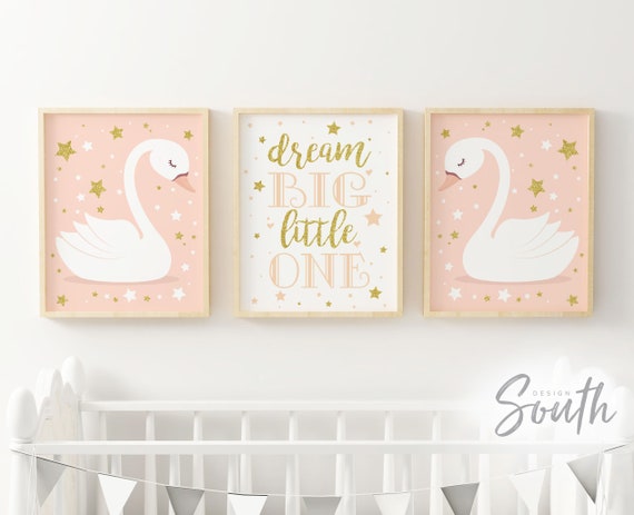 Swan Nursery Decor Swan Nursery Wall Art Swan Decor Swan Nursery Baby Girl Nursery Swans Baby Girl Nursery Pink Gold Pink Gold Decor