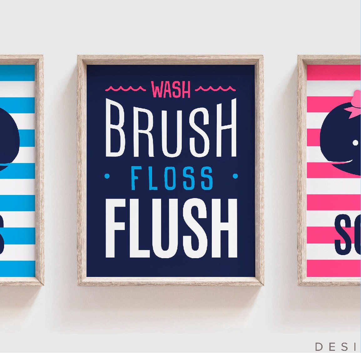 Whale Bathroom Decor Kids Whale Bathroom Twins Whale Bathroom Boy Girl Bathroom Prints Blue And Pink Wash Brush Flush Floss Bathroom