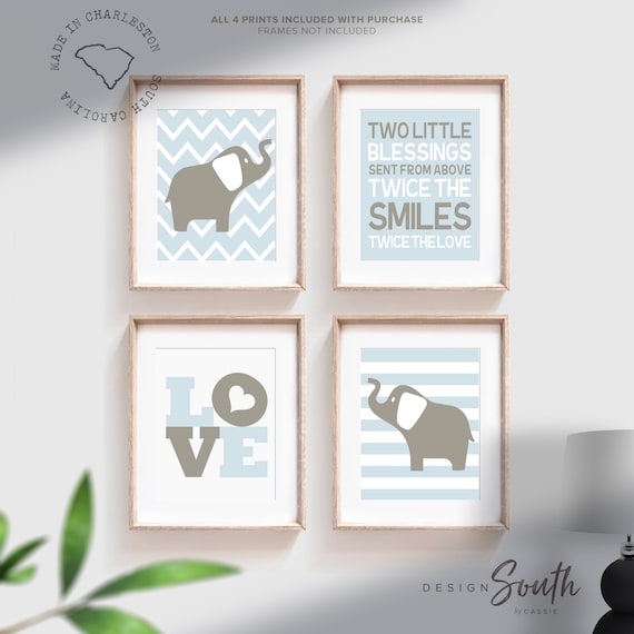 Twin Boys Twin Wall Art Twin Decor Baby Boy Wall Art Twins Twin Nursery Art Twin Nursery Decor Twin Brothers Elephant Twin Theme Art