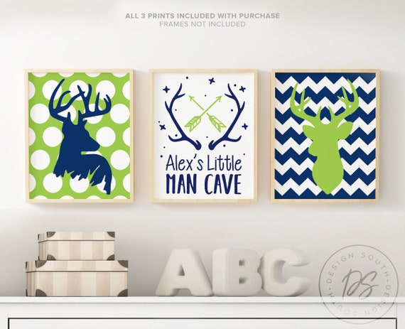 Little Man Cave Banner Grey Nursery Print Kids Bed Room Boys Wall Art Picture Walls Decoration