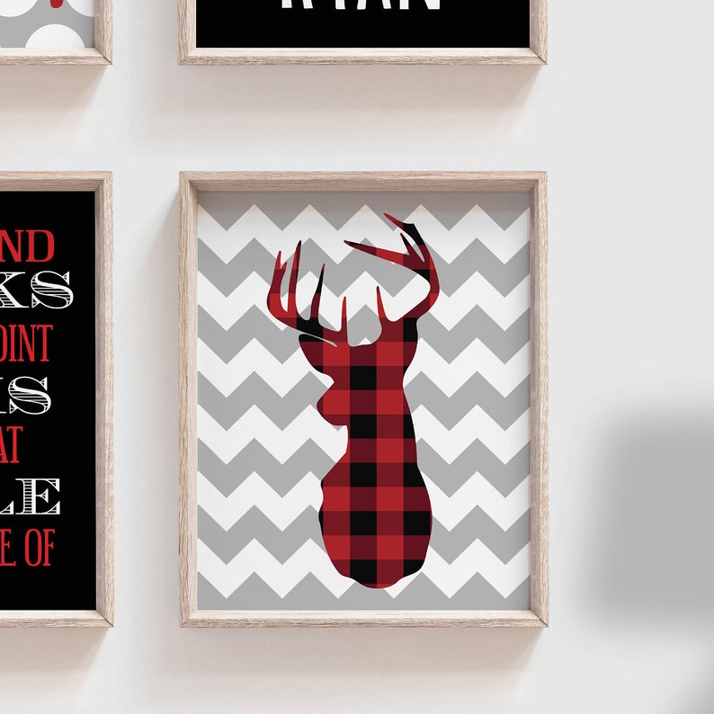 Lumberjack Wall Art Deer Buffalo Plaid Decor Lumberjack Etsy