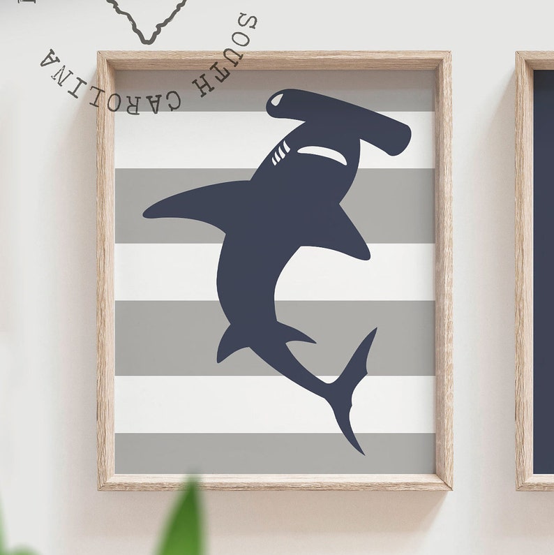 Shark Nursery Art Boys Shark Nursery Decor Personalized Kids Etsy