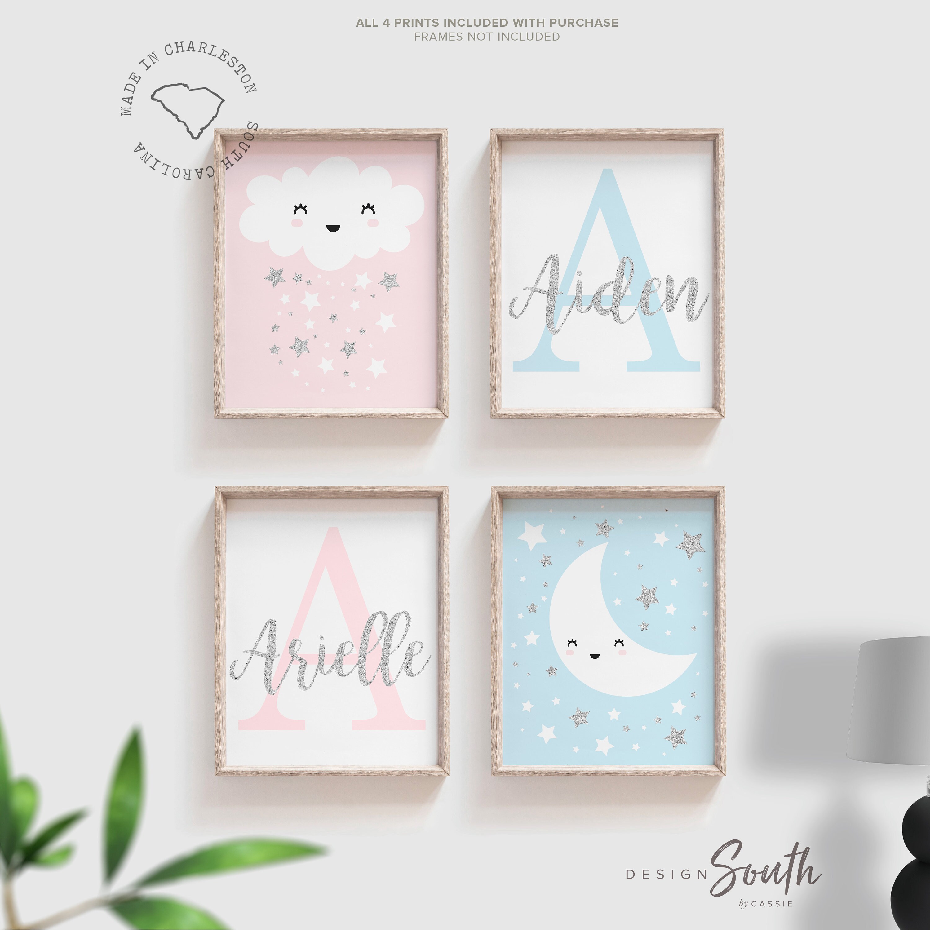 Pink Blue Boy Girl Twin Wall Art Twin Nursery Art Twin Baby Art