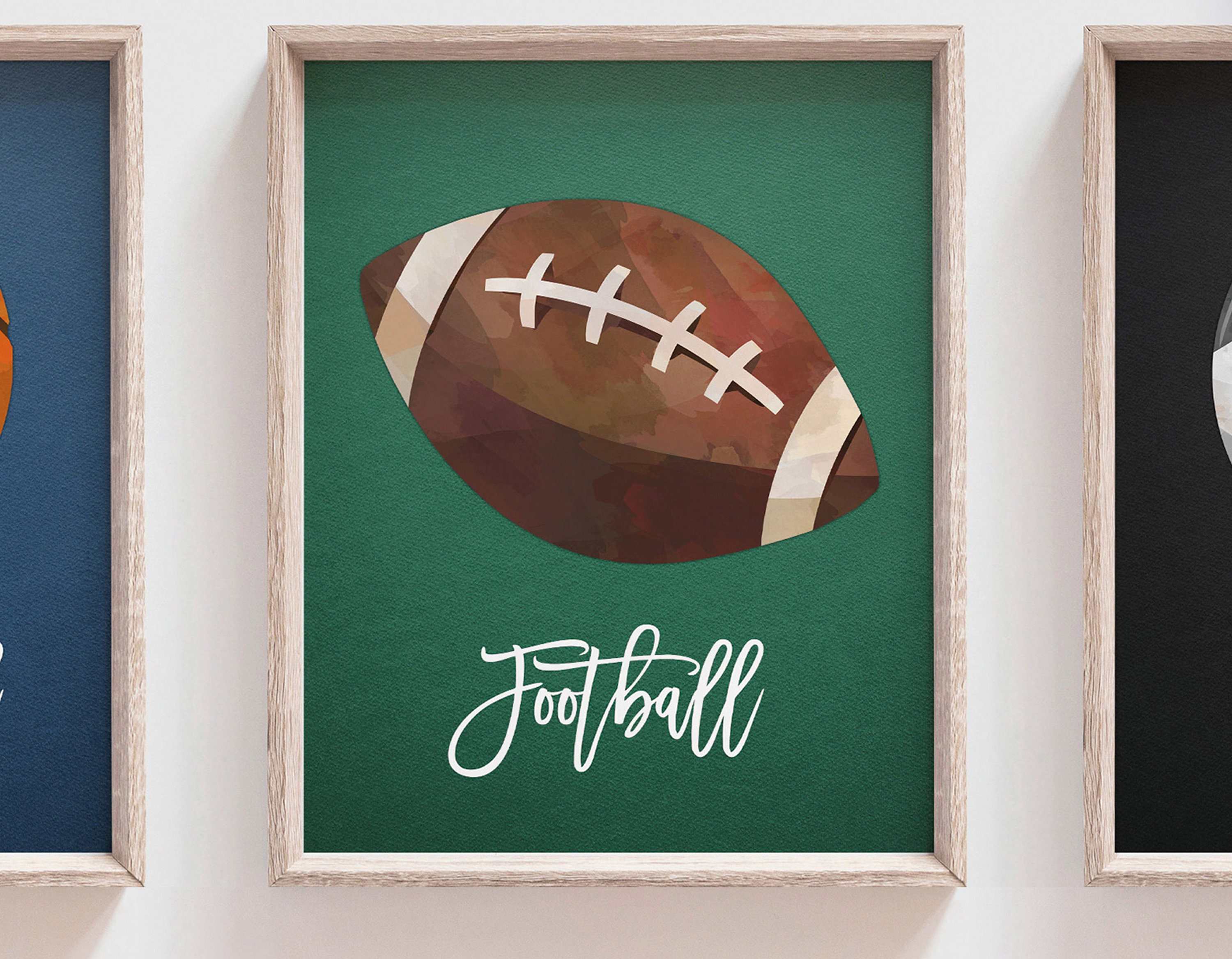 Boys sports wall art, soccer basketball football theme boy bedroom