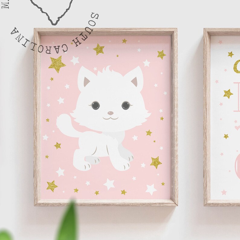 Kitty Cat Baby Girl Nursery Decor Nursery Wall Art Cute Kitty Etsy