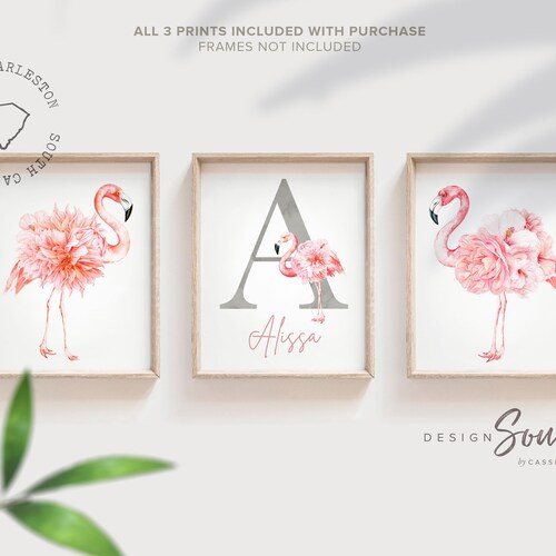 Pink Flamingo Watercolor Prints Baby Girl Nursery Wall Art Etsy