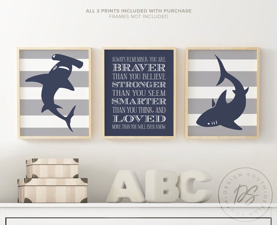 Boys Navy Blue And Gray Shark Room Decor Boys Wall Art Big Boy Bedroom Boys Shark Bedroom Quote For Boy Shark Nursery Shark Decor Kids