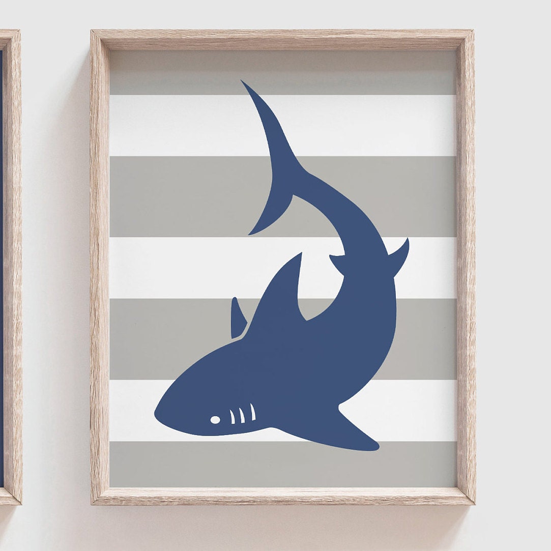 Shark nursery art, baby boy nursery art, shark decor, nautical nursery