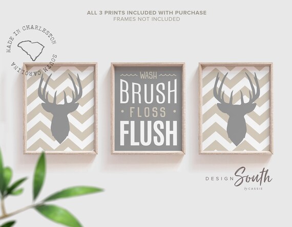 Boys Bathroom Decor Deer Bathroom Decor Gray And Tan Wash Etsy