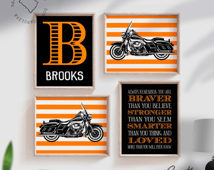 Harley davidson nursery theme gift, boys name motorcycle theme wall art, road king harley davidson, little boys room motorcycle decor custom