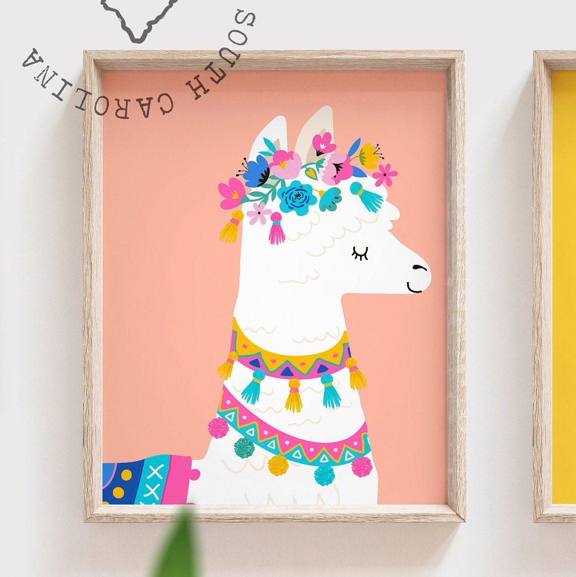 Pastel Nursery Wall Art Llama Nursery Alpaca Nursery Succulent Nursery Decor Playroom Art Baby Girl Cactus Nursery Art Coral Mint Gift