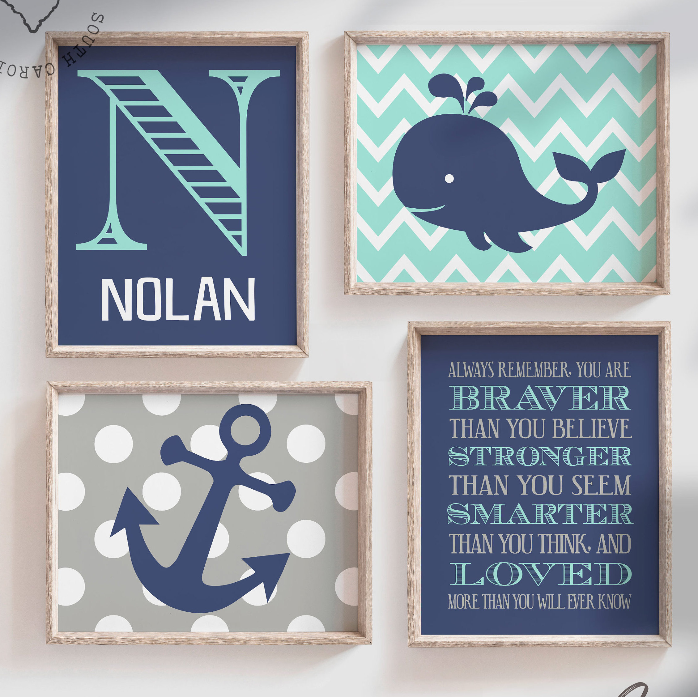 Personalized baby boy nautical nursery wall art, nautical