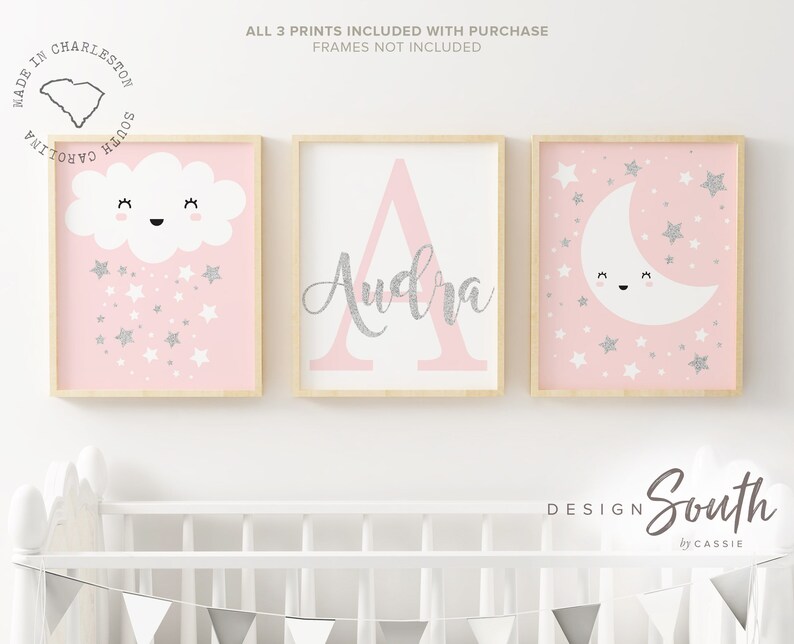 Pink and silver girls nursery decor nursery pink silver Etsy