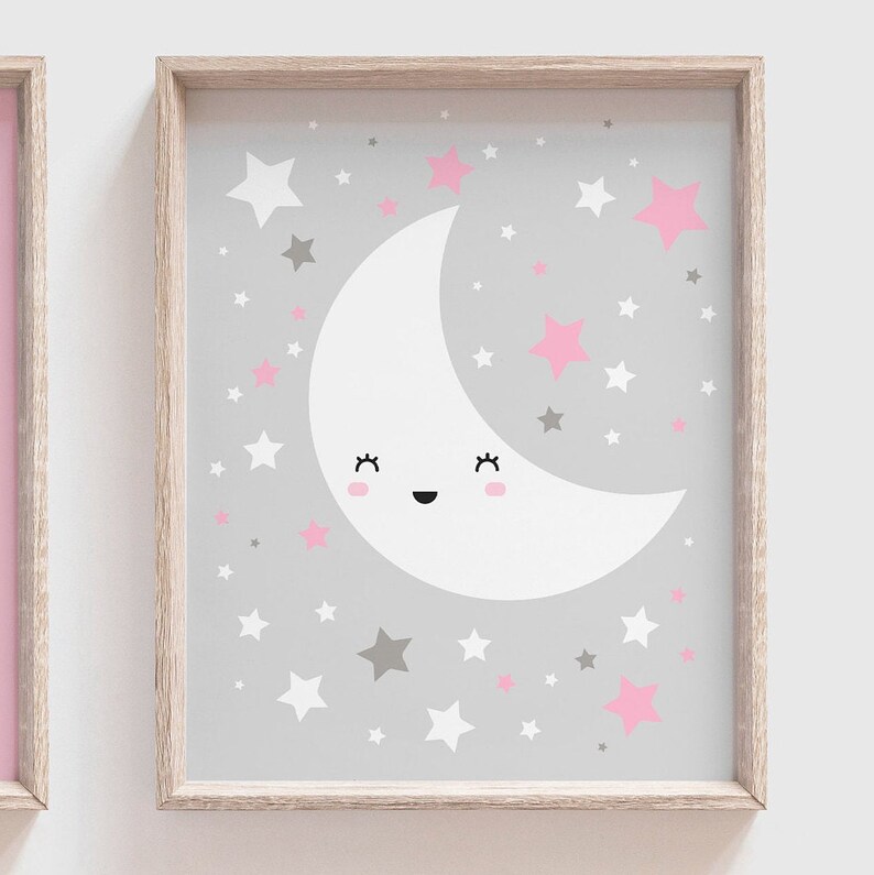 Baby Girl Nursery Pink and Gray Moon and Stars Nursery Decor Etsy