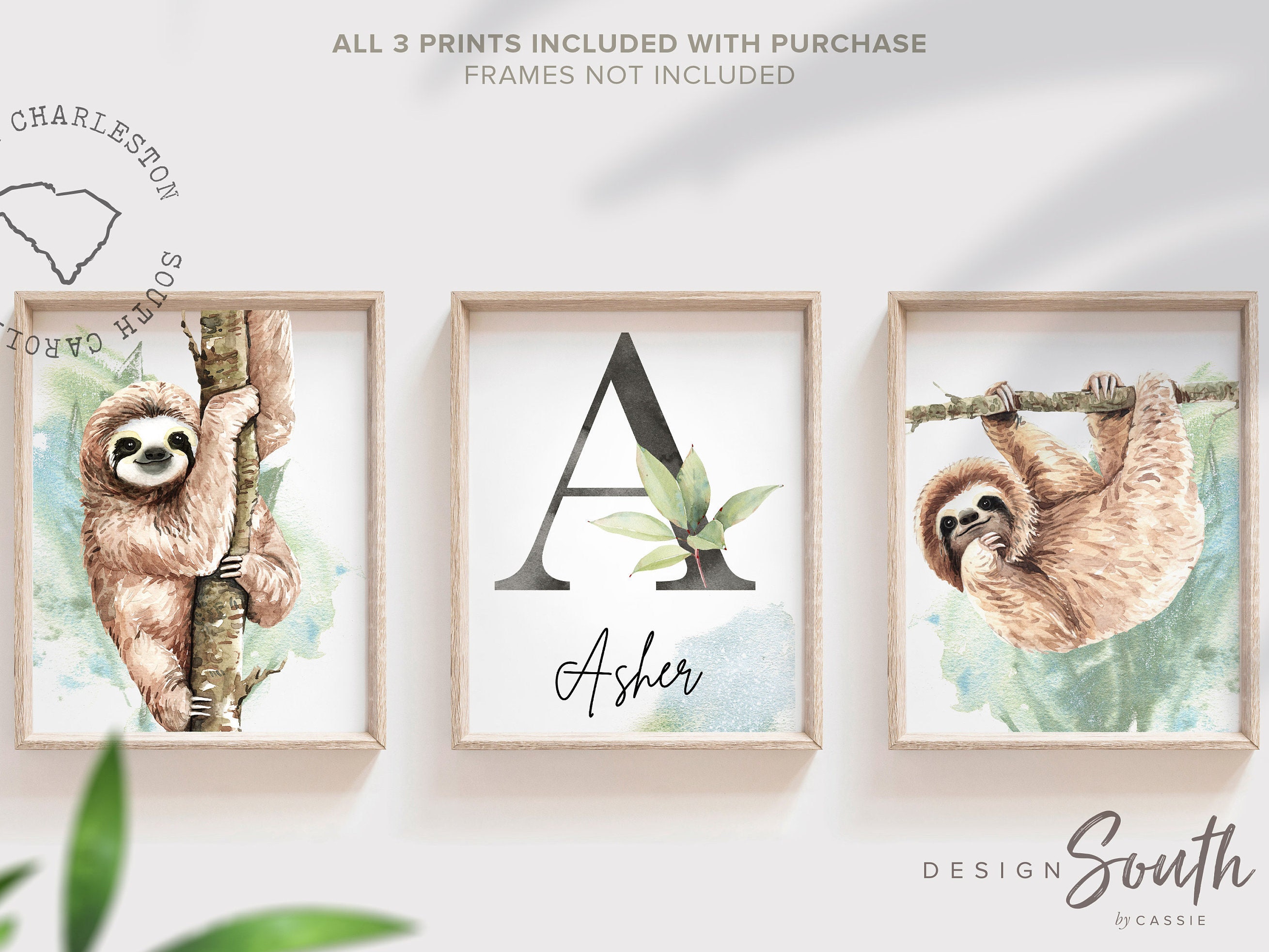 Sloth wall art for boys sloth themed room personalized name Etsy